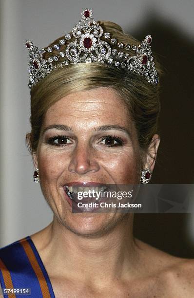 Princess Maxima of the Netherlands arrives for the Gala Dinner at Royal Palace to celebrate King Carl XVI Gustaf of Sweden's 60th Birthday on April...