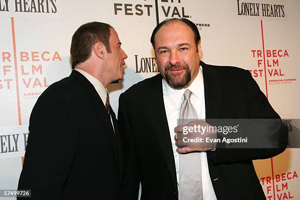 Actors John Travolta and James Gandolfini attend the premiere of "Lonely Hearts" during the 5th Annual Tribeca Film Festival April 30, 2006 in New...