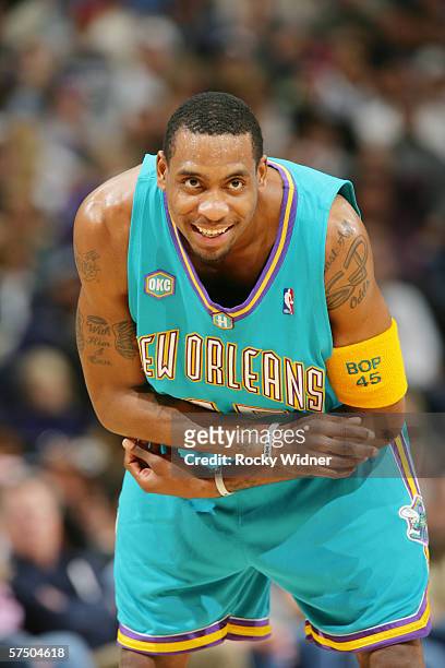 Rasual Butler of the New Orleans/Oklahoma City Hornets gets ready to take on the Sacramento Kings on April 16, 2006 at ARCO Arena in Sacramento,...