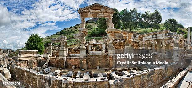 ruins of trajan fountain in ephesus - ephesus stock pictures, royalty-free photos & images