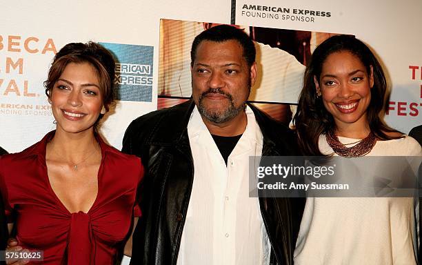 Actors Touriya Haoud, Laurence Fishburne and Gina Torres attends the premiere of "Five Fingers" during the 5th Annual Tribeca Film Festival May 1,...