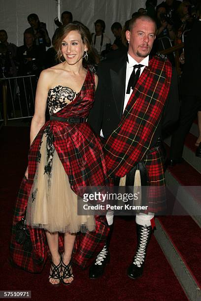 Actress Sarah Jessica Parker and designer Alexander McQueen attend the Metropolitan Museum of Art Costume Institute Benefit Gala: Anglomania at the...