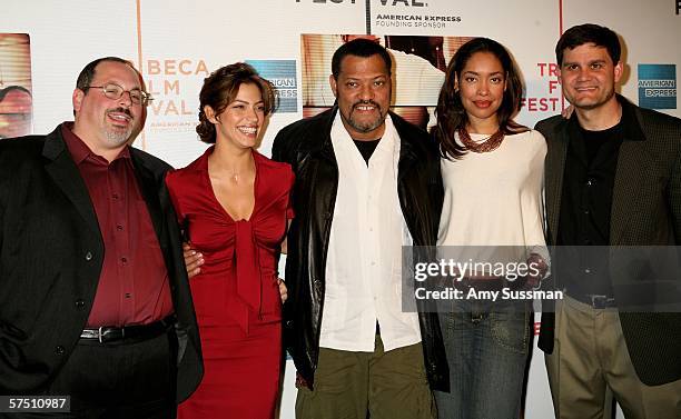 Peter Block, actors Touriya Haoud, Laurence Fishburne, Gina Torres and producer Jason Constantine attend the premiere of "Five Fingers" during the...