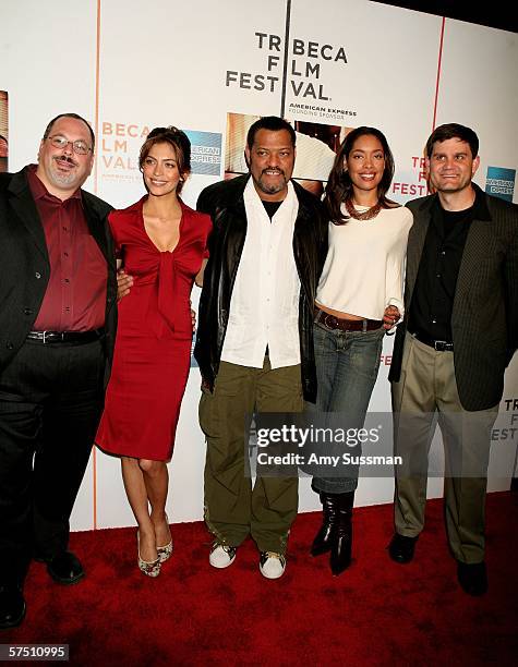 Peter Block, actors Touriya Haoud, Laurence Fishburne, Gina Torres and producer Jason Constantine attend the premiere of "Five Fingers" during the...