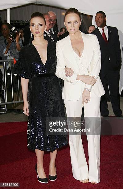Actress Scarlett Johansson and designer Stella McCartney leave the Metropolitan Museum of Art Costume Institute Benefit Gala "AngloMania: Tradition...
