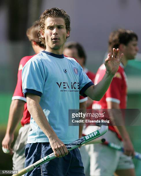 Jonas Fuerste of UHC gestures during the Bundesliga game between UHC Hamburg and Club an der Alster on April 30,2006 in Hamburg, Germany.