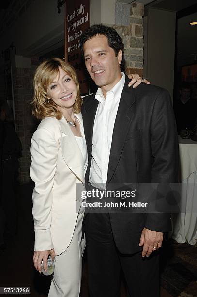 Sharon Lawrence and Dr. Tom Apostle in the lobby of the Geffen Playhouse for the Backstage at the Geffen's Annual Gala on May 1, 2006 in Westwood,...