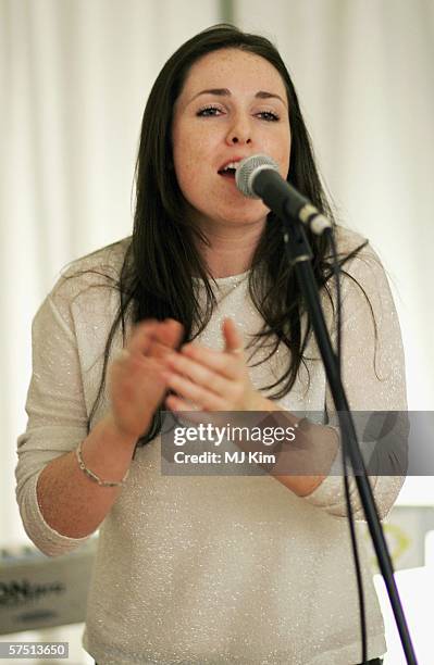 Sandi Thom performs a basement gig on May 2, 2006 in London, England. This was the second of three basement webcast gigs being played in the space of...