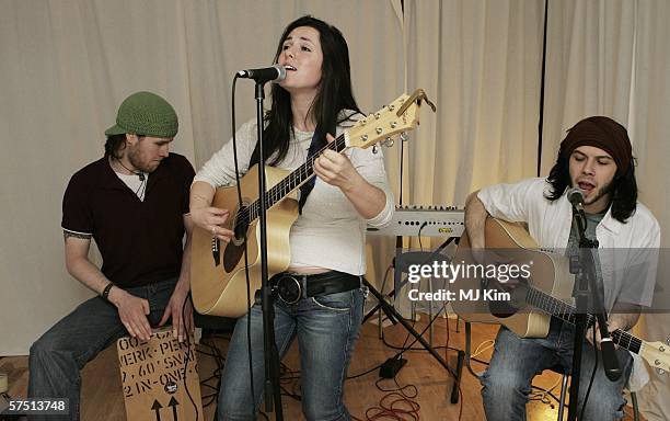 Sandi Thom performs a basement gig on May 2, 2006 in London, England. This was the second of three basement webcast gigs being played in the space of...