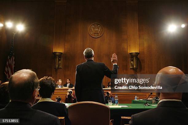 Federal Bureau of Investigation Director Robert Mueller is sworn in before the U.S. Senate Judiciary Committee on Capitol Hill May 2, 2006 in...