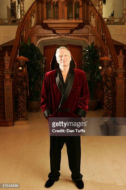 Hugh Hefner poses for a photo on Nov 17 2005 in Los Angeles, California.