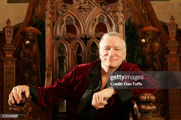 Hugh Hefner poses for a photo on Nov 17 2005 in Los Angeles, California.