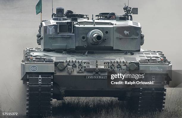 German army Leopard 2-A6 heavy tank participates a maneuver May 2, 2006 in Bergen, Germany. The German Armed Forces, the Bundeswehr, though...