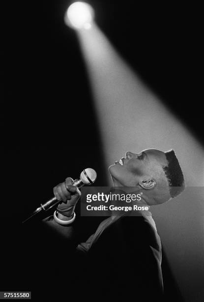 Jamaican-born singer, fashion model and actress Grace Jones performs onstage during a 1981 concert at the Savoy Club in New York, New York. The...