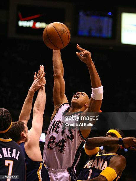 Richard Jefferson of the New Jersey Nets goes to the basket against the Indiana Pacers in Game 5 of the Eastern Conference Quarterfinals during the...