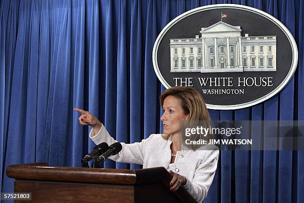 Washington, UNITED STATES: Assistant to the US President for Homeland Security and Counterterrorism Fran Townsend asks for questions during a...
