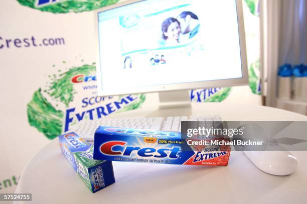 Crest display at the press conference to introduce Crest Whitening Plus Scope Extreme Toothpaste and the launch of www.AlientoCrest.com on May 3,...