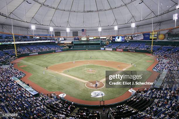 Tropicana Field is shown during the Tampa Bay Devil Rays game against the Boston Red Sox on April 28, 2006 at Tropicana Field in St. Petersburg,...