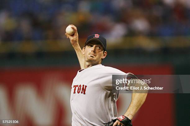 Matt Clement of the Boston Red Sox pitches against the Tampa Bay Devil Rays on April 28, 2006 at Tropicana Field in St. Petersburg, Florida. The...