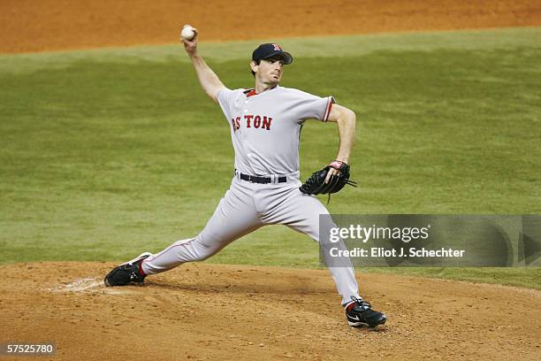 Matt Clement of the Boston Red Sox pitches against the Tampa Bay Devil Rays on April 28, 2006 at Tropicana Field in St. Petersburg, Florida. The...
