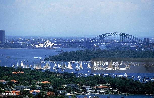 General view of the start of the Sydney to Hobart yacht race December 26, 1998 in Sydney, Australia.