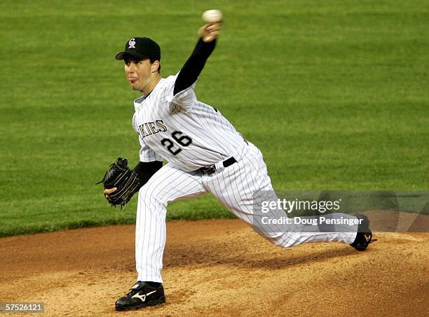 Starting pitcher Jeff Francis of the Colorado Rockies delivers against the Cincinnati Reds on May 3, 2006 at Coors Field in Denver, Colorado.
