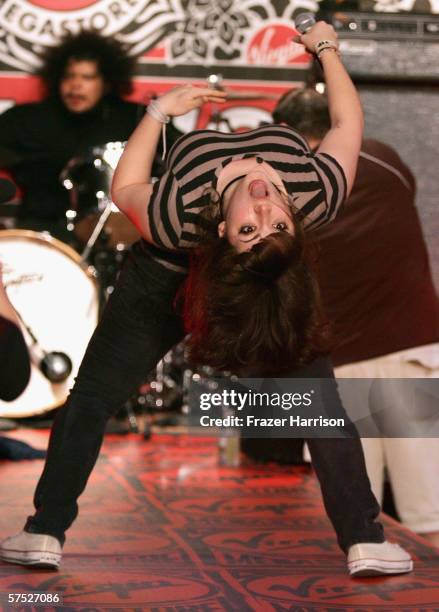 Chantel Claret of Morningwood performs at the Virgin Megastore Hollywood launch of their new fashion and accessories line with a rock n roll Girls...