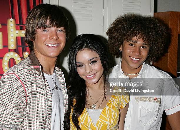 Actors Zac Efron, Vanessa Anne Hudgens and Corbin Bleu attend a Q&A session with the cast and producers of the Disney Channel and Walt Disney Home...