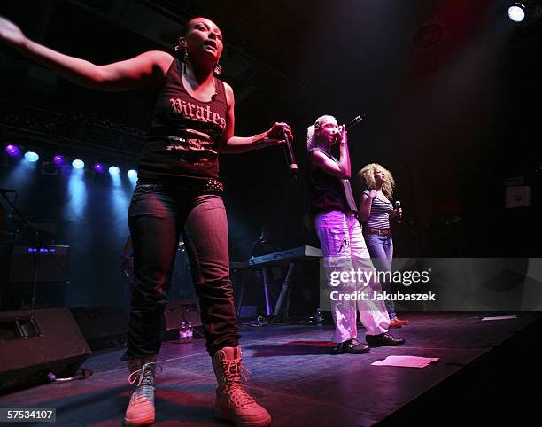 Singer Jazzy, Lee and Ricky of the girl band "Tic Tac Toe" performing live at the "Colubia Club" May 04, 2006 in Berlin, Germany. The concert was...