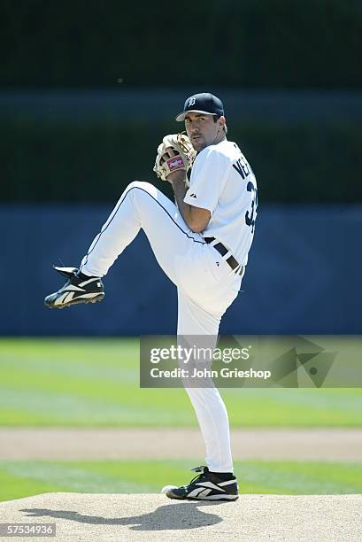 Justin Verlander of the Detroit Tigers pitches during the game against the Chicago White Sox at Comerica Park in Detroit, Michigan on April 13, 2006....