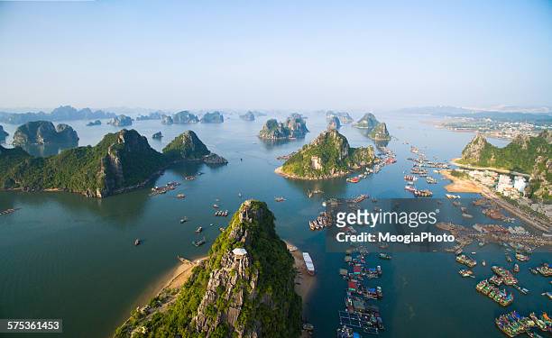 beautiful seascape in halong bay, vietnam - halong bay vietnam stockfoto's en -beelden