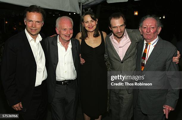 Actors Jonathan Kent, Ian McDiarmid, actress Cherry Jones, actor Ralph Fiennes, and playwright Brian Friel attend the Broadway Opening of "Faith...