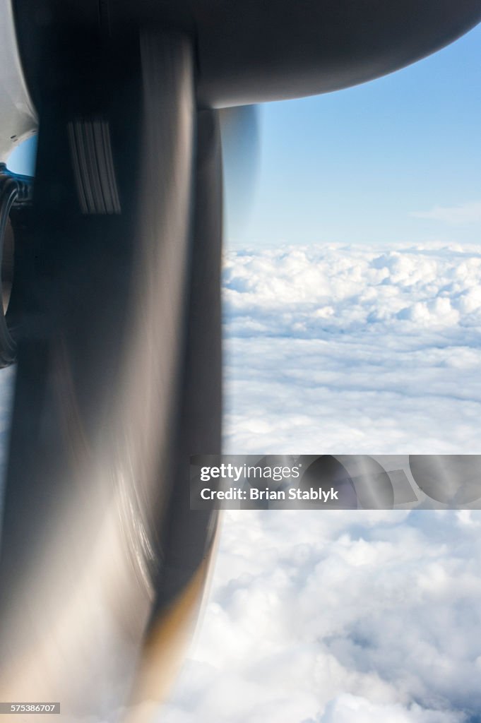 Propeller of airplane through window