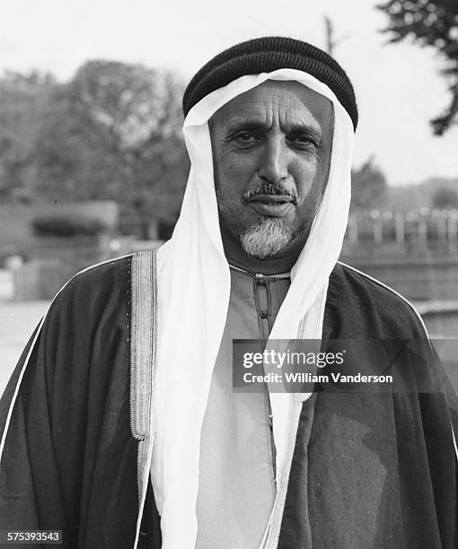 Sheikh Ali Bin Abdullah Al Thani, the ruler of Qatar, pictured during a visit to London Zoo, October 13th 1954.