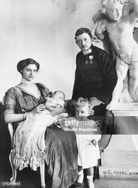 Portrait of Archduke Karl I of Austria and his family; wife Archduchess Zita and children Archduchess Adelheid and Archduke Franz-Joseph-Otto, circa...