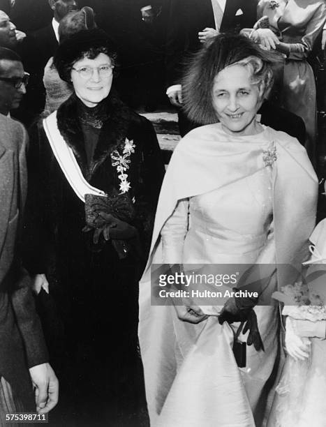 Zita of Bourbon-Parma , former Empress of Austria-Hungary, and Madeleine of Bourbon, the mother of the groom, at the wedding of Princess Irene and...