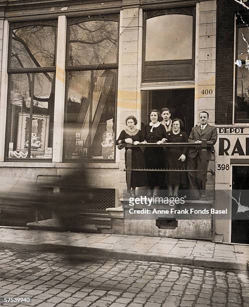 Staff at Otto Frank's Opekta office at 400 Singel in Amsterdam where the company moved in the Autumn of 1934. From left to right: Miep Gies, Isa...