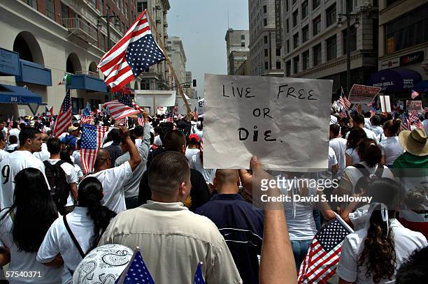 Hundreds of thousands of immigrants demonstrate on May 1, 2006 in downtown Los Angeles, California. The demonstration, called "The Great American...