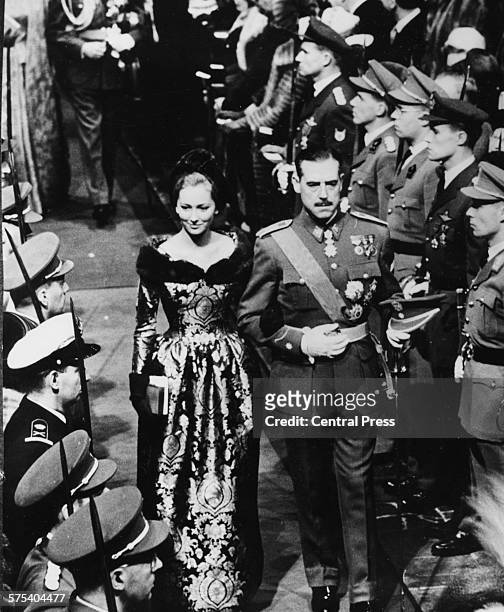 Princess Paola of Belgium and the Marquis Of Aguilar leaving the Collegiate Church of St Michel and Gudule arm in arm, following the wedding of King...