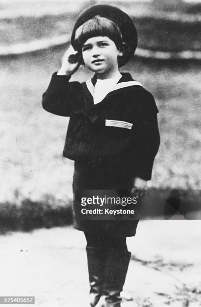 Childhood portrait of Alexei Nikolaevich wearing a sailor suit, the heir apparent was killed along with the rest of the Russian Royal Family in 1918,...