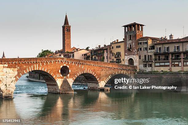 ponte pietra on adige river, verona, italy - verona stock pictures, royalty-free photos & images