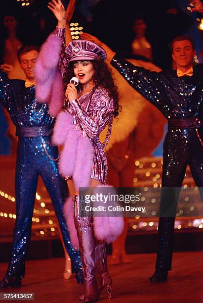 American singer La Toya Jackson performs her own revue, 'Formidable', at the Moulin Rouge cabaret in Paris, France, 6th March 1992.