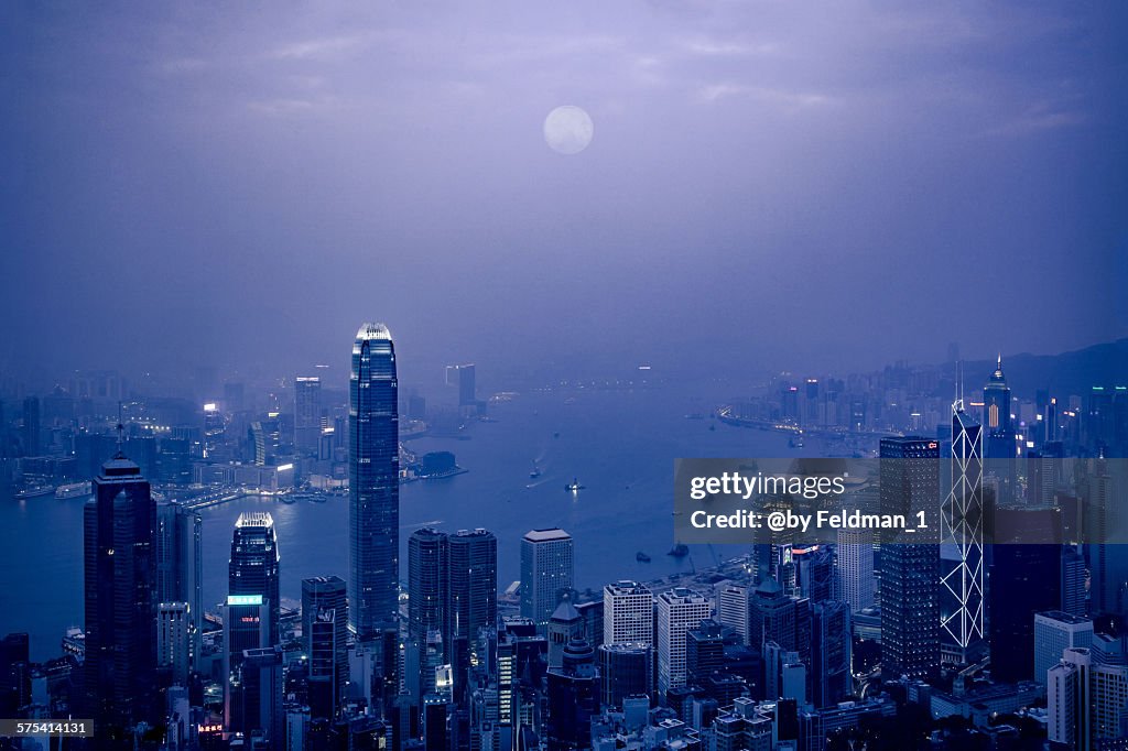 Hong Kong skyline in the moonlight