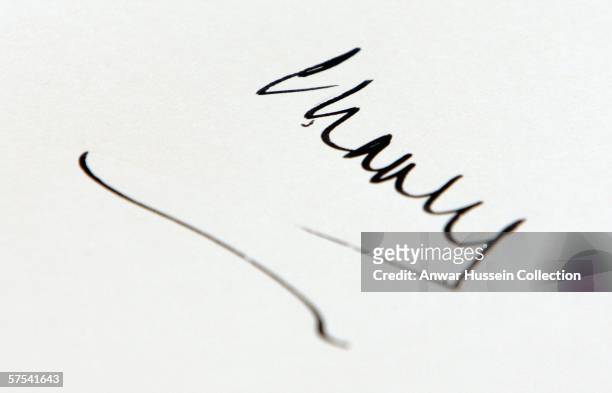Prince Charles' signature is seen in the visitor's book as he attends the official opening of Kew Palace on May 5, 2006 in southwest London. The...