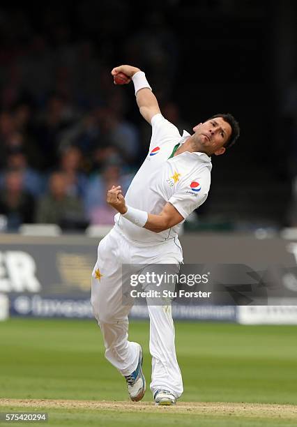 Pakistan bowler Yasir Shah in action during day two of the 1st Investec Test match between England and Pakistan at Lord's Cricket Ground on July 15,...
