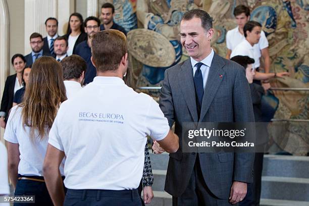 King Felipe VI of Spain attends several audiences at Zarzuela Palace on July 15, 2016 in Madrid, Spain.