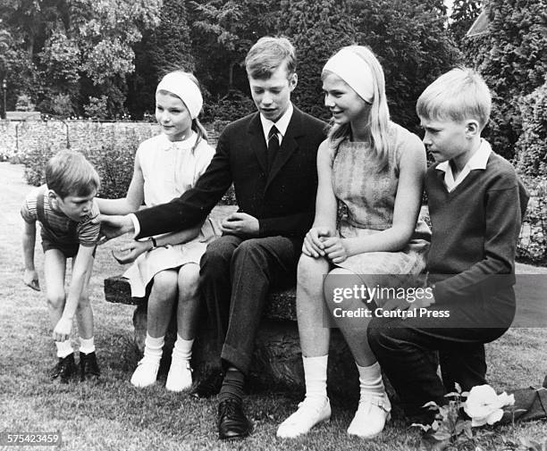 Portrait of the children of the Luxembourg; Prince Gaillaume, Princess Margaretha, Prince Henri, Princess Marie Astrid and Prince Jean, June 1977.