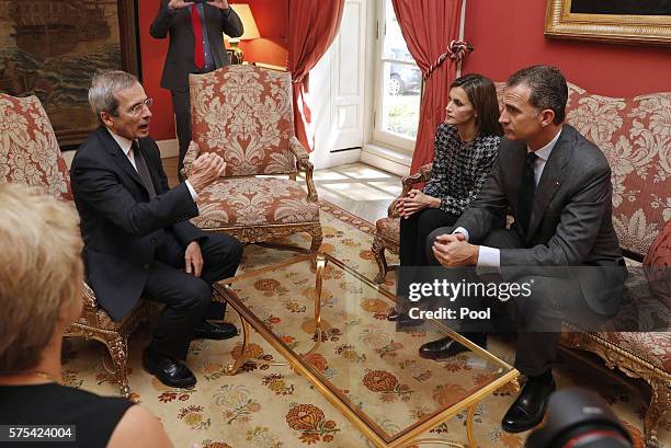 King Felipe of Spain and Queen Letizia of Spain visit the residence of Yves Saint-Geour , French ambassador to Spain, to express their condolences...