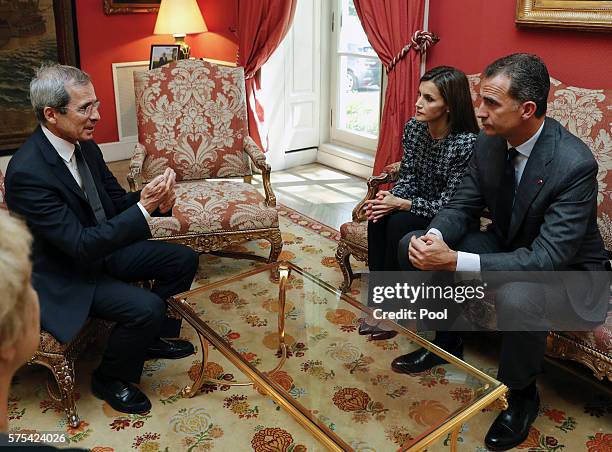 King Felipe of Spain and Queen Letizia of Spain visit the residence of Yves Saint-Geour , French ambassador to Spain, to express their condolences...