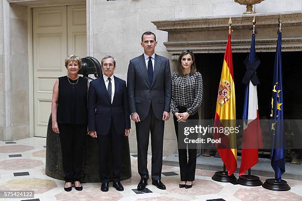 King Felipe of Spain and Queen Letizia of Spain visit the residence of Yves Saint-Geour , French ambassador to Spain, to express their condolences...